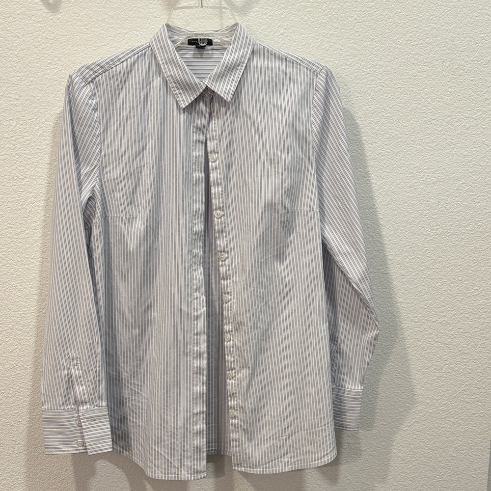 Ann Taylor Women's White Striped Button Down Shirt